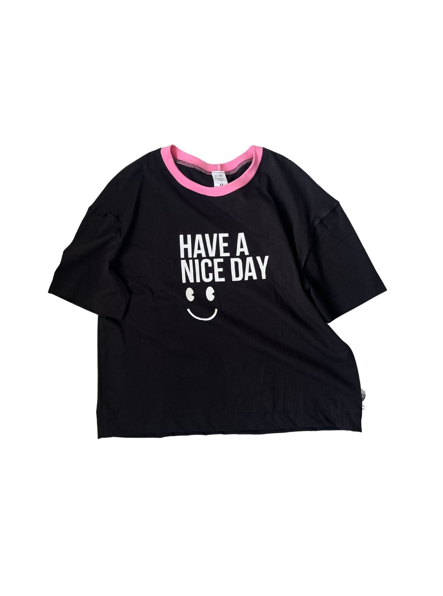 RTW Black Boxy Nice Day Tee with Pink Neckband