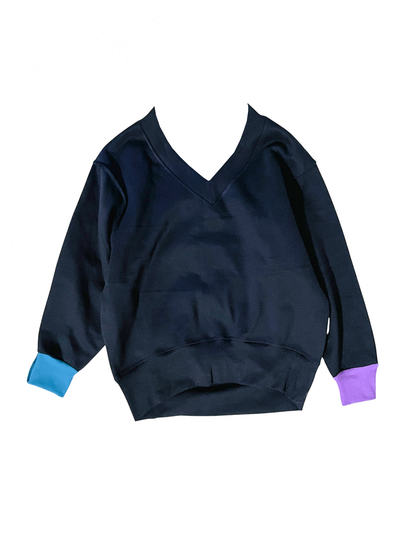 RTW - V-Neck Heidi Jumper with Colourpop Cuffs - Navy (4XL)