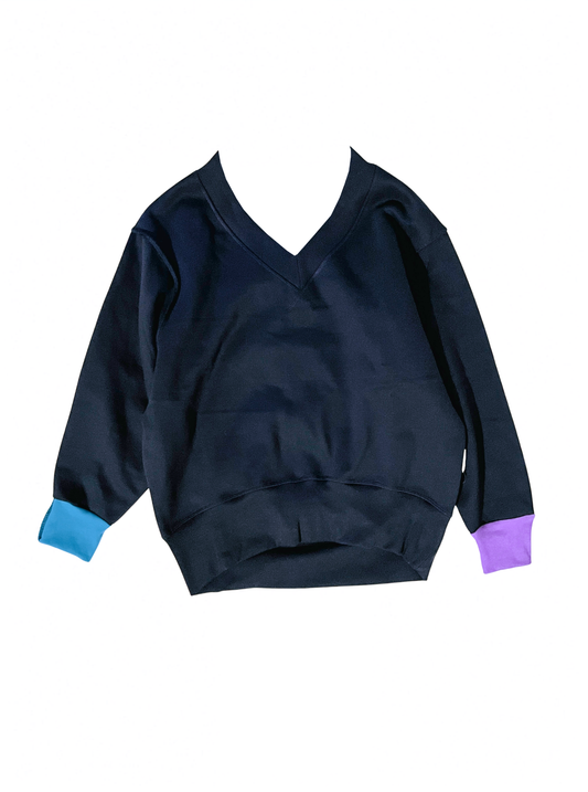 RTW - V-Neck Heidi Jumper with Colourpop Cuffs - Navy (4XL)