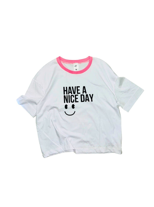 RTW White Boxy Nice Day Tee with Pink Neckband